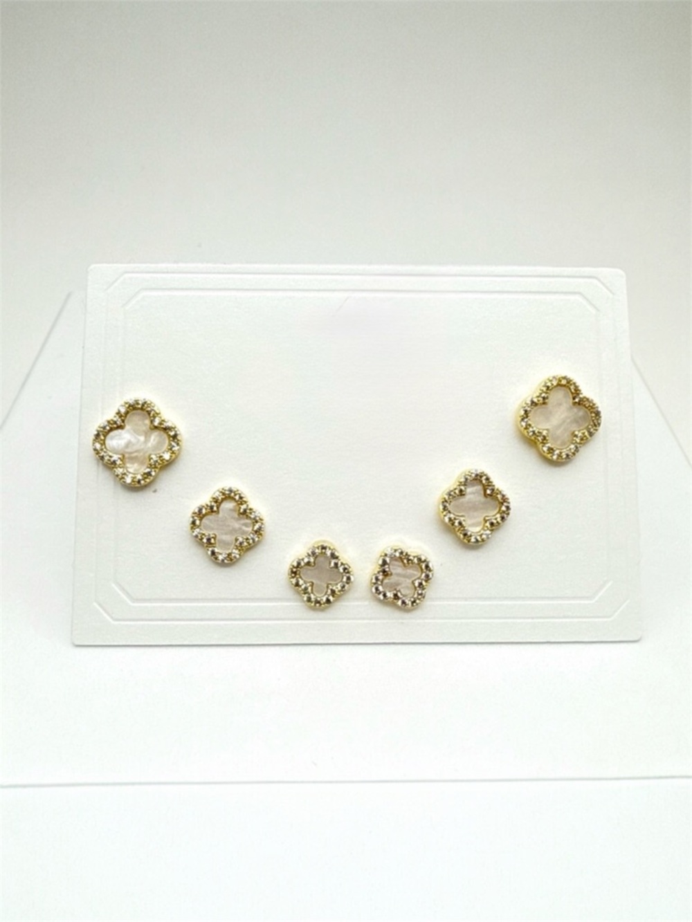 Mother of Pearl & Gold Clover Earrings Set 6 Pc Gold Plated